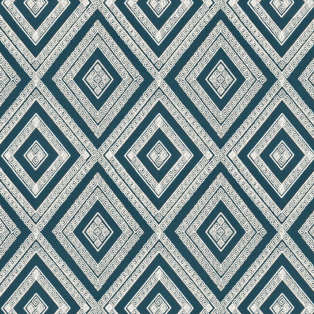 Intarsia 2 Denim by Stout Designer Fabric Rainbow Library Lake/Indigo 100% Cotton Embroidery INDIA Horizontal: 10.375 and Vertical: 12.875 51.87 in - Swanky Fabrics -