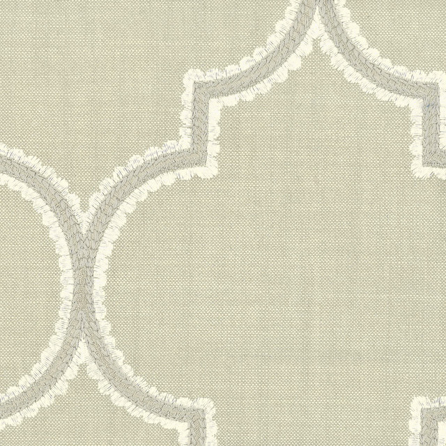 Elative 4 Oyster by Stout Designer Fabric Color My Window Jute/Taupe 73% Cotton 27% Polyester Embroidery INDIA FLAME RETARDANT-N.F.P.A. 260A CLASS 1 CATB 117-2013 WYZENBEEK 20 000 DOUBLE RUB WEAR TEST (HEAVY DUTY) Horizontal: 6.625 and Vertical: 9.375 53 in - Swanky Fabrics -