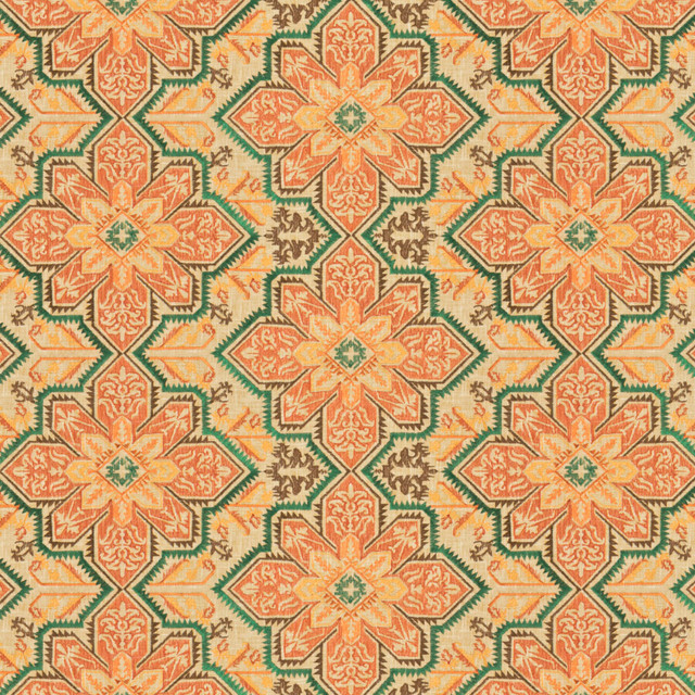 Neighbor 1 Sienna by Stout Designer Fabric Rainbow Library Sunset/Spice 27% Cotton 73% Polyester Rayon Embroidery INDIA CATB 117-2013 MARTINDALE WEAR TEST 7 000 CIRCULAR RUBS Horizontal: 9.25 and Vertical: 18 54 in - Swanky Fabrics -
