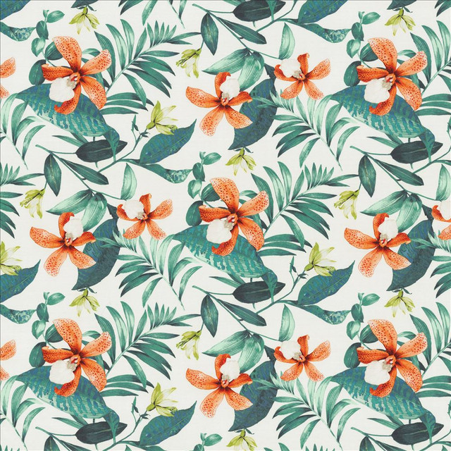 Tropic Beauty 55 Guava  by Kasmir Designer Fabric 1452 65% Polyester
35% Cotton
 SPAIN 40,000 Martindale Cycles Horizontal: 27 5/8 inches and Vertical: 25 2/8 inches 55  - Swanky Fabrics -