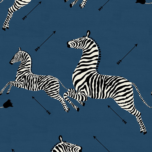 Zebras - Fabric/Denim 16496M-005 by Scalamandre Designer Fabric SCALAMANDRE WAREHOUSE 73% COTTON 27% LINEN CHINA LIGHT DUTY Horizontal: 37.5" and Vertical: 25.75" 54" - Swanky Fabrics -