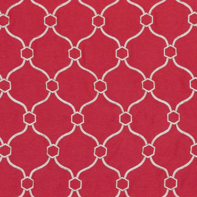 Picardie Trellis Geranium by RM CoCo Designer Fabric Finishing Touches Vol 7 32% Viscose 30% Poly 26% Linen 60000 Horizontal: 3.75 and Vertical: 5 55 - Swanky Fabrics -