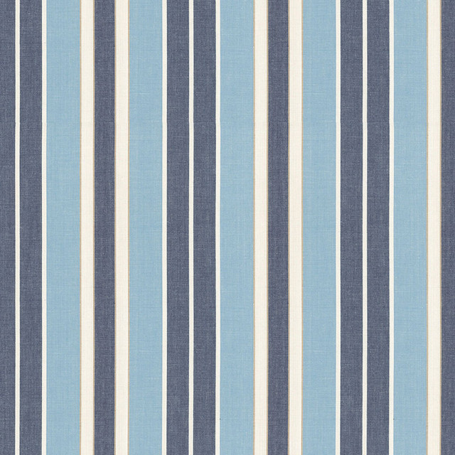 Beacon Cotton Stripe Chambray/Indigo/Ivory 62993 by Schumacher Designer Fabric COUNTRY HOUSE COTTONS See Sample INDIA . </p><p>Repeat: Horizontal: 6 3/4" (17CM) and Vertical: - 54" WIDE (137CM) - Swanky Fabrics -