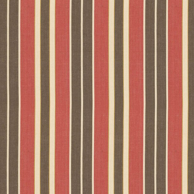 Beacon Cotton Stripe Red/Java/Beige 62994 by Schumacher Designer Fabric Country House Cottons 6.75" - Swanky Fabrics -
