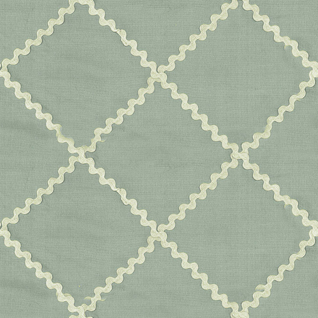 Rick Rack Diamond Mineral 3487003 by Schumacher Designer Fabric SCHUMACHER CHROMA SPR. '07 See Sample INDIA LIGHT DUTY </p><p>Repeat: Horizontal: 2 1/4" (6CM) and Vertical: 4 1/2" (11CM) 53" WIDE (135CM) - Swanky Fabrics -