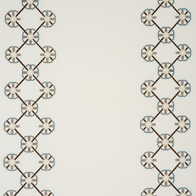 Chamizal Embroidery Neutral & Sky 77600 by Schumacher Designer Fabric TRUE WEST See Sample INDIA - </p><p>Repeat: Horizontal: 28 1/2" (72CM) and Vertical: 7 1/2" (19CM) 55" (140CM) - Swanky Fabrics -