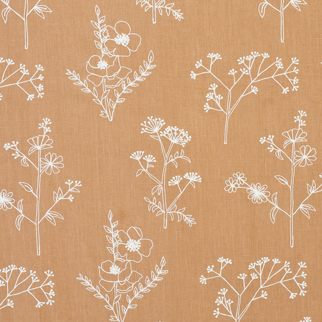 Lisbeth Embroidery Camel 78361 by Schumacher Designer Fabric EXQUISITE EMBROIDERIES See Sample INDIA - </p><p>Repeat: Horizontal: 17 3/8" (44CM) and Vertical: 14 3/4" (37CM) 54" - Swanky Fabrics -