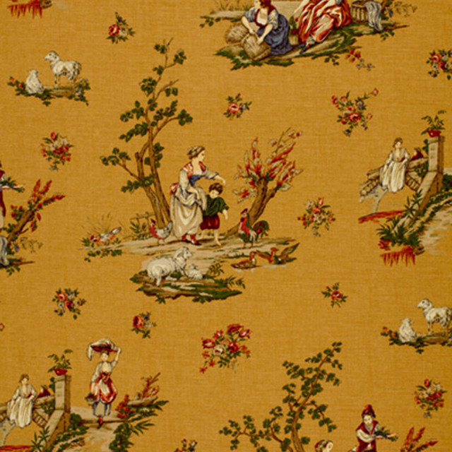 Le Toile Du Marche Gold 167683 by Schumacher Designer Fabric DECADES OF STYLE See Sample UNITED KINGDOM MEDIUM DUTY </p><p>Repeat: Horizontal: - and Vertical: 36" (91CM) 53" WIDE (135CM) - Swanky Fabrics -