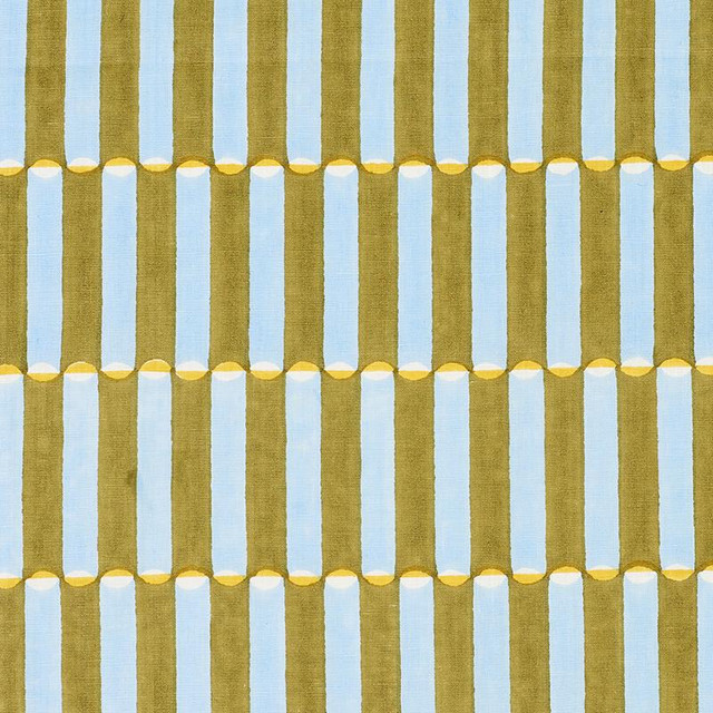 Luna Hand Block Print Khaki 179282 by Schumacher Designer Fabric Molly Mahon 1.75" - Swanky Fabrics -