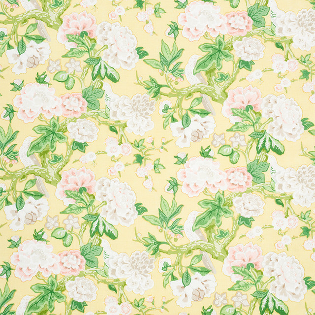 Bermuda Blossoms Yellow 175878 by Schumacher Designer Fabric SIGNATURE SCHUMACHER See Sample UNITED KINGDOM - </p><p>Repeat: Horizontal: 27 1/8" (69CM) and Vertical: 25 5/8" (65CM) 54 1/4" WIDE (138CM) - Swanky Fabrics -