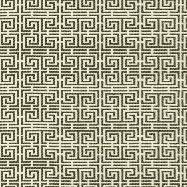 Chinois Fret Noir/ Almond 54950 by Schumacher Designer Fabric Essentials: Small-Scale Upholstery 2.25" - Swanky Fabrics -