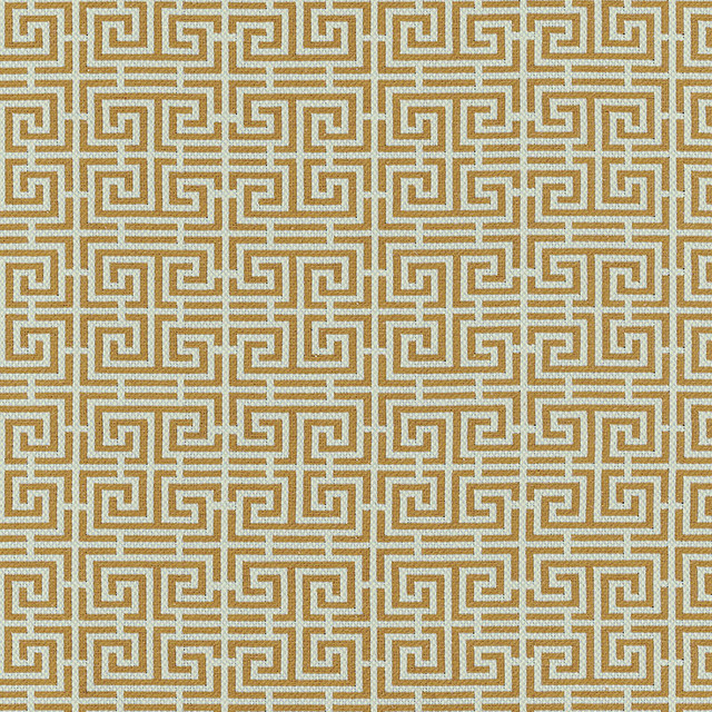 Chinois Fret Tobacco / Aqua 54954 by Schumacher Designer Fabric ESSENTIALS: SMALL-SCALE UPHOLSTERY I See Sample FRANCE HEAVY DUTY </p><p>Repeat: Horizontal: 4 1/2" (11CM) and Vertical: 2 3/8" (6CM) 56" (142CM) - Swanky Fabrics -