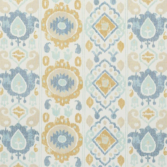 Elizia Ikat Sky & Ochre 179050 by Schumacher Designer Fabric New Traditional 26.5" - Swanky Fabrics - Elizia Ikat Sky & Ochre 179050 by Schumacher Designer Fabric New Traditional 26.5" - Swanky Fabrics -