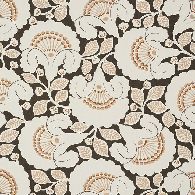 Jackie Applique Embroidery Cinder 77302 by Schumacher Designer Fabric WALLFLOWERS See Sample INDIA - </p><p>Repeat: Horizontal: 25 3/8" (64CM) and Vertical: 23 1/2" (60CM) 50 3/4" (129CM) - Swanky Fabrics -