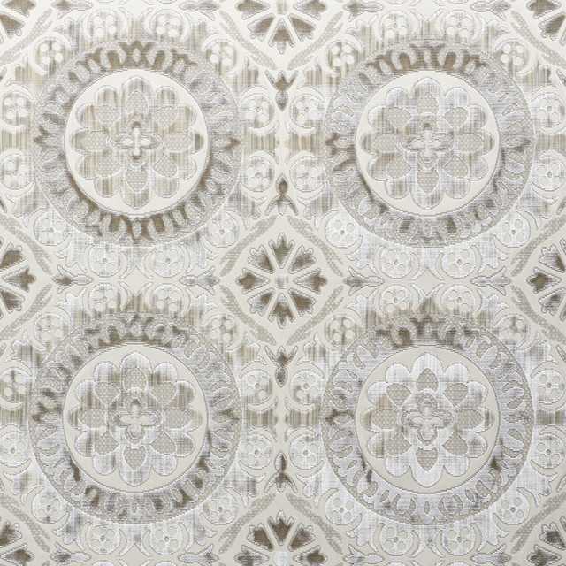 Suzani Strie Velvet Pearl 77642 by Schumacher Designer Fabric CUT & PATTERNED VELVETS See Sample INDIA - </p><p>Repeat: Horizontal: 13 1/2" (34CM) and Vertical: 12 3/4" (32CM) 54 1/4" (138CM) - Swanky Fabrics -