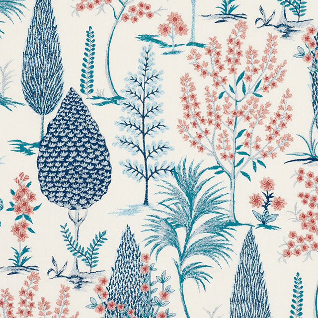 Pandora Embroidery Delft & Rose 74170 by Schumacher Designer Fabric PALAMPORE See Sample INDIA - </p><p>Repeat: Horizontal: 25 1/4" (64CM) and Vertical: 29 1/2" (75CM) 51" (130CM) - Swanky Fabrics - Pandora Embroidery Delft & Rose 74170 by Schumacher Designer Fabric PALAMPORE See Sample INDIA - </p><p>Repeat: Horizontal: 25 1/4" (64CM) and Vertical: 29 1/2" (75CM) 51" (130CM) - Swanky Fabrics -