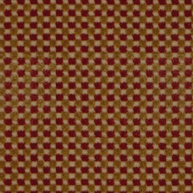 Fenwick Check Velvet Red/Gold 43551 by Schumacher Designer Fabric CHROMA See Sample BELGIUM MEDIUM DUTY </p><p>Repeat: Horizontal: 3/8" (1CM) and Vertical: 3/8" (1CM) 54" WIDE (137CM) - Swanky Fabrics -