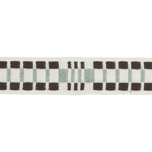 Carmo Tape Narrow Sage 78992 by Schumacher Designer Trim Stephanie Seal Brown - Swanky Fabrics -