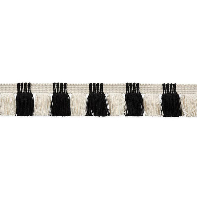 Juno Fringe Black & Ivory 75363 by Schumacher Designer Trim Nautilus 1.75" - Swanky Fabrics -