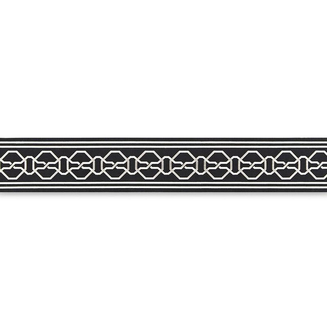 Malmaison Tape Noir / Swan 66153 by Schumacher Designer Trim Mary Mcdonald 3.75" - Swanky Fabrics - Malmaison Tape Noir / Swan 66153 by Schumacher Designer Trim Mary Mcdonald 3.75" - Swanky Fabrics -