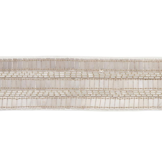 Trento Beaded Tape Platinum 77380 by Schumacher Designer Trim Statement Trims - Swanky Fabrics -