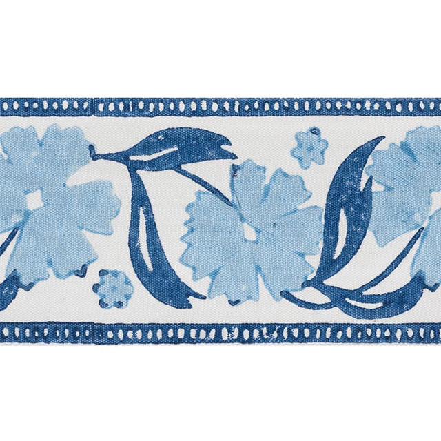 Adra Hand Blocked Tape Blues 74400 by Schumacher Designer Trim Statement Tapes 3.38" - Swanky Fabrics - Adra Hand Blocked Tape Blues 74400 by Schumacher Designer Trim Statement Tapes 3.38" - Swanky Fabrics -