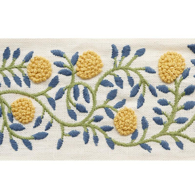 Ashoka Tape Citron & Blue 76292 by Schumacher Designer Trim Palampore 11.25" - Swanky Fabrics -