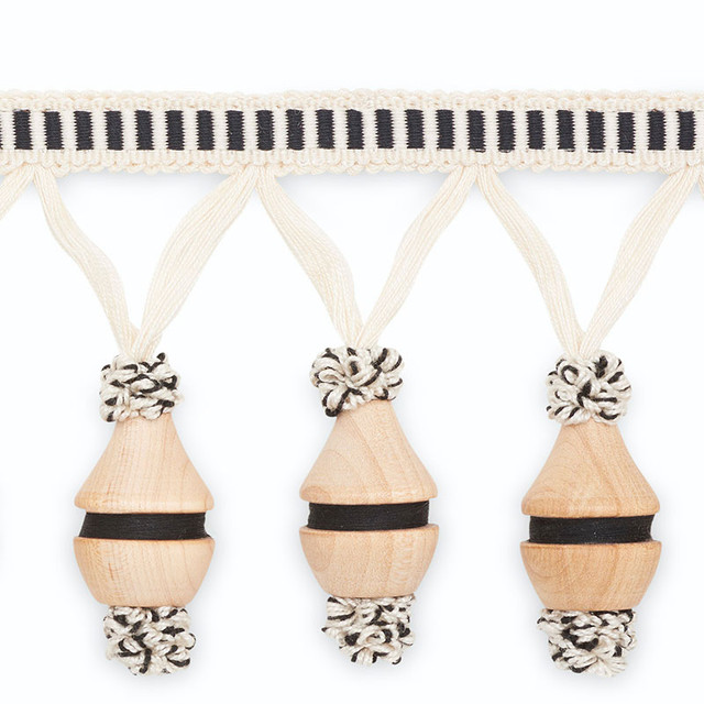 Claudine Molded Fringe Black /Off White/Natural Mf4021-3 by Schumacher Designer Trim SCHUMACHER TRIM PROGRAM See Sample UNITED STATES OF AMERICA TO BE DETERMINED </p><p>Repeat: Horizontal: - and Vertical: - 3 2/8" WIDE (8CM) - Swanky Fabrics -