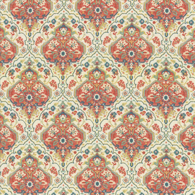 Noteworthy Pimento by Kasmir Designer Fabric 1468 100% Polyester
 INDIA </p><p>Repeat: Horizontal: 13 4/8 inches and Vertical: 18 inches 54 - Swanky Fabrics -