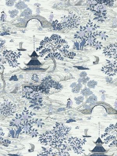 Satomi Hand Block Print Evening Blue SC166240003 by Scalamandre Designer Fabric PACIFICA 100% LINEN THAILAND MEDIUM DUTY Horizontal: 47.5" and Vertical: 35.25" 54.25 - Swanky Fabrics -