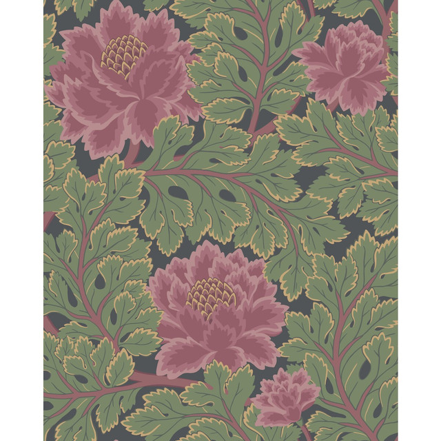 Aurora Rose/Forest/Char by Cole & Son Designer Wallcovering COLE & SON PEARWOOD PAPER - 100% United Kingdom - Horizontal: 20.5 and Vertical: 25.5 20.5 - Swanky Fabrics -