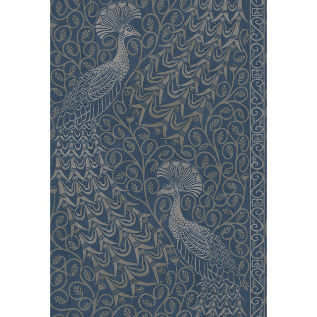 Pavo Parade Msilver/Denim by Cole & Son Designer Wallcovering COLE & SON PEARWOOD PAPER - 100% United Kingdom - Horizontal: 20.5 and Vertical: 30 20.5 - Swanky Fabrics -