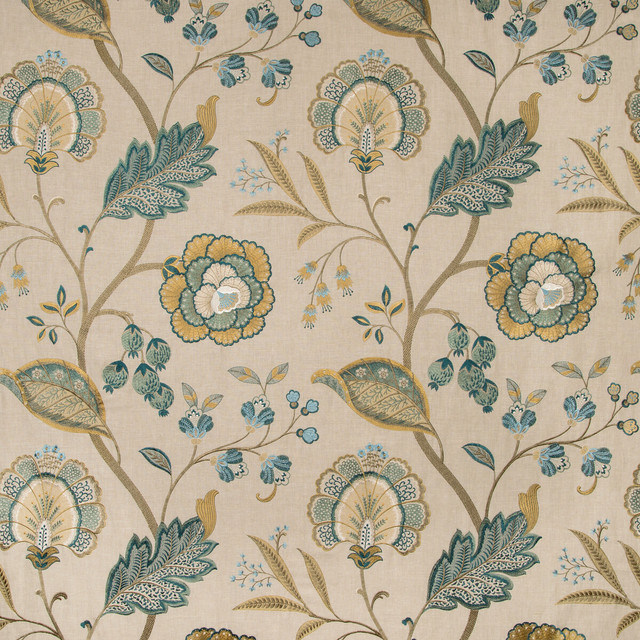 Aston Embroidery Teal by Lee Jofa Designer Fabric MANOR HOUSE VISCOSE - 100% India LIGHT Horizontal: 25.59 and Vertical: 31.1 51.57 - Swanky Fabrics -