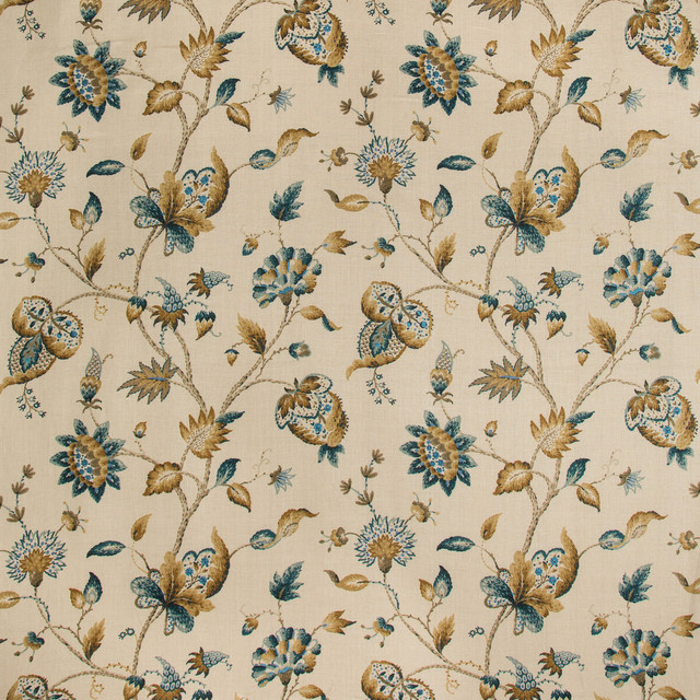 Hollin Print Peacock by Lee Jofa Designer Fabric MANOR HOUSE COTTON - 100% Thailand MEDIUM Horizontal: 26.25 and Vertical: 28.82 52.5 - Swanky Fabrics -