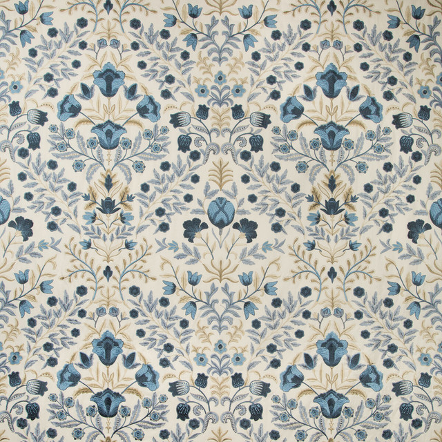 Luxford Embroidery Indigo by Lee Jofa Designer Fabric MANOR HOUSE VISCOSE - 70%;SPUN POLYESTER - 30% India LIGHT Horizontal: 25.5 and Vertical: 31.5 51 - Swanky Fabrics -