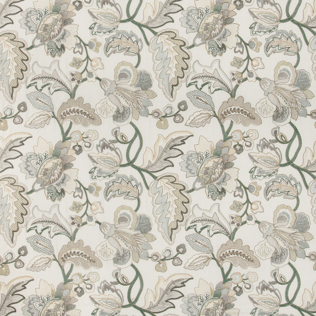 Orford Embroidery Leaf/Mist by Lee Jofa Designer Fabric MANOR HOUSE VISCOSE - 55%;SPUN POLYESTER - 45% India - Horizontal: 25.19 and Vertical: 22.63 52 - Swanky Fabrics -