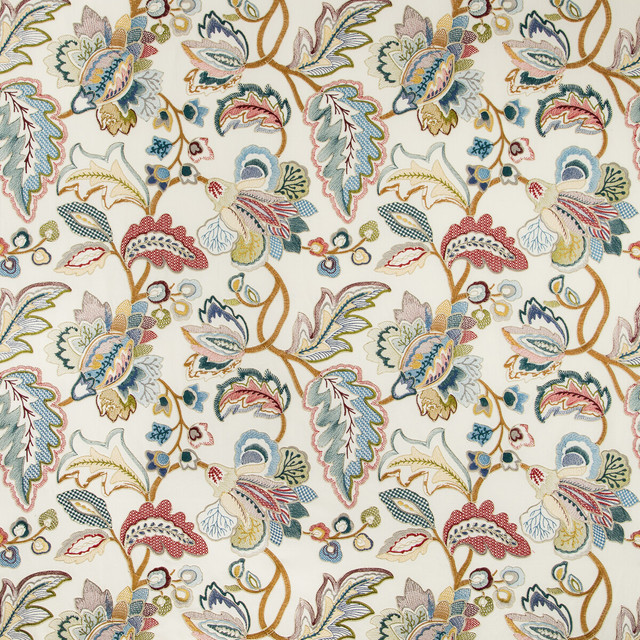 Orford Embroidery Red/Blue by Lee Jofa Designer Fabric MANOR HOUSE VISCOSE - 55%;SPUN POLYESTER - 45% India - Horizontal: 25.19 and Vertical: 22.63 52 - Swanky Fabrics -