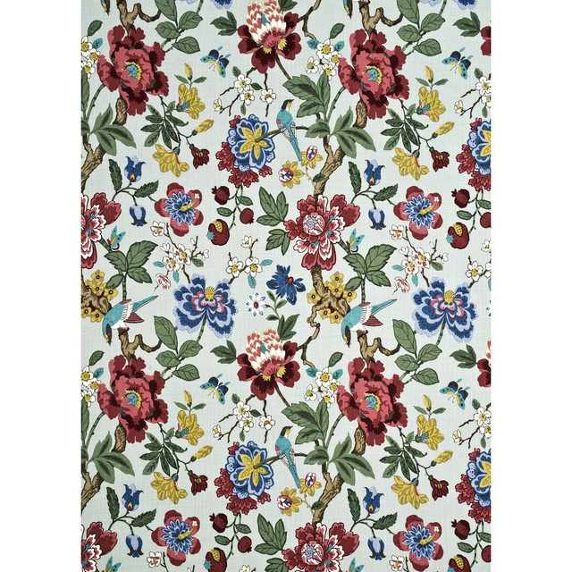Persian Pomegranate Aqua/Multi by G P & J Baker Designer Fabric CRAYFORD LINEN - 100% Thailand HEAVY Horizontal: 26.004 and Vertical: 35.46 52.008 - Swanky Fabrics -