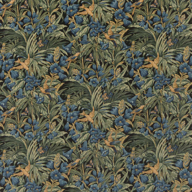 Trumpet Flowers Velvet Dark Indigo/Teal by G P & J Baker Designer Fabric ORIGINALS V COTTON - 100% United Kingdom HEAVY Horizontal: 42.946 and Vertical: 27.186 52.008 - Swanky Fabrics -