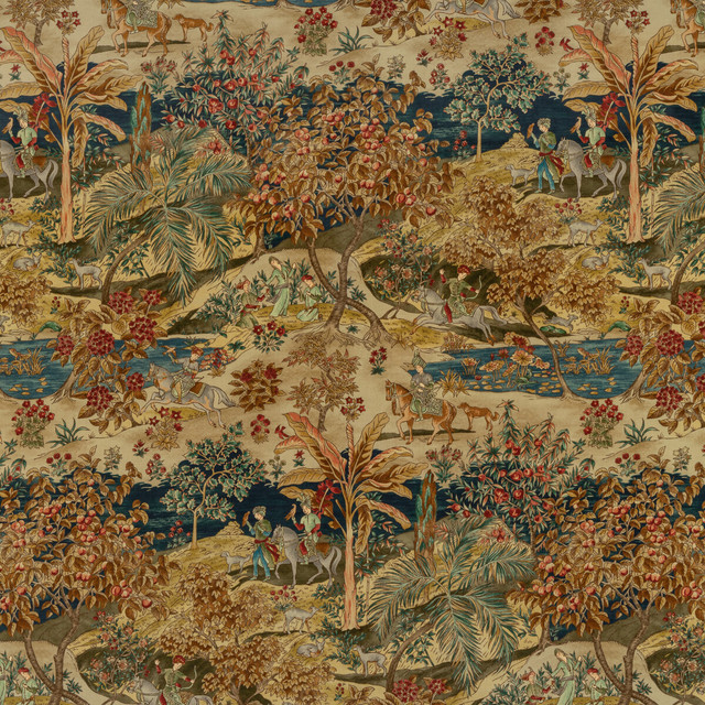 Ramayana Velvet Indigo/Red by G P & J Baker Designer Fabric COROMANDEL COTTON - 56%;LINEN - 44% United Kingdom - Horizontal: 52.402 and Vertical: 48.068 52.402 - Swanky Fabrics -