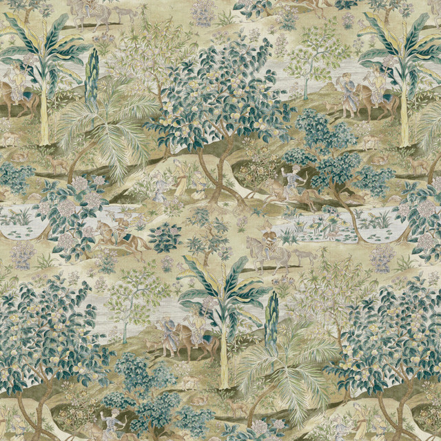 Ramayana Green/Mole by G P & J Baker Designer Fabric COROMANDEL VISCOSE - 82%;LINEN - 18% United Kingdom - Horizontal: 54.372 and Vertical: 48.856 54.372 - Swanky Fabrics -
