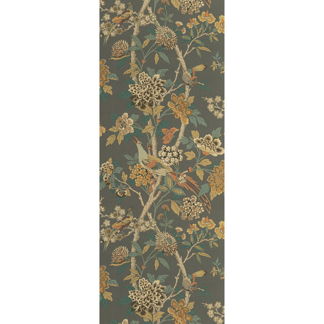 Hydrangea Bird Charcoal/Sienna by G P & J Baker Designer Wallcovering SIGNATURE II WALLPAPERS PAPER - 100% United Kingdom - Horizontal: 27.58 and Vertical: 44.522 27.58 - Swanky Fabrics -