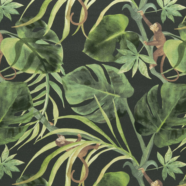 Monkey Business Charcoal by Clarke And Clarke Designer Fabric CLARKE & CLARKE COLONY COTTON - 60%;LINEN - 40% Spain HEAVY Horizontal: 17.99 and Vertical: 17.52 54 - Swanky Fabrics -