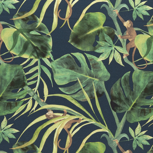 Monkey Business Indigo by Clarke And Clarke Designer Fabric CLARKE & CLARKE COLONY COTTON - 60%;LINEN - 40% Spain HEAVY Horizontal: 17.99 and Vertical: 17.52 54 - Swanky Fabrics -