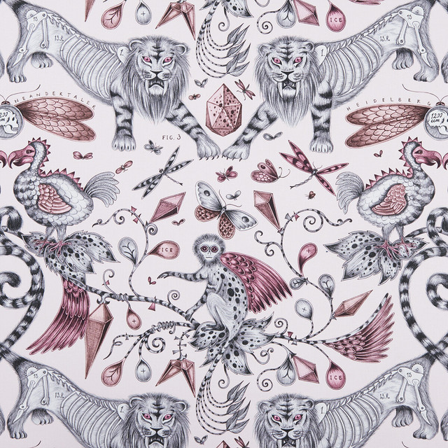 Extinct Pink by Clarke And Clarke Designer Fabric ANIMALIA BY EMMA J SHIPLEY FOR C&C COTTON - 100% United Kingdom HEAVY Horizontal: 27.17 and Vertical: 22.24 54 - Swanky Fabrics -
