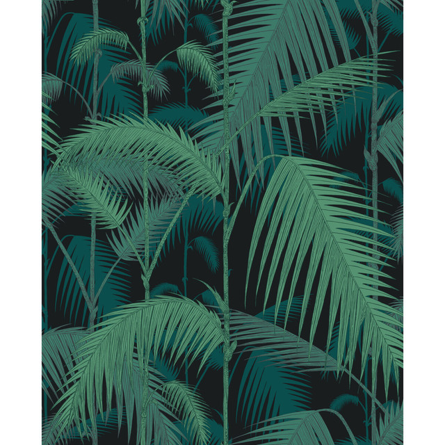 Palm Jungle Viri/Pet On Blk by Cole & Son Designer Fabric COLE & SON CONTEMPORARY FABRICS COTTON - 66%;VISCOSE - 31%;POLYESTER - 3% United Kingdom HEAVY Horizontal: 17.3 and Vertical: 22 52.3 - Swanky Fabrics -