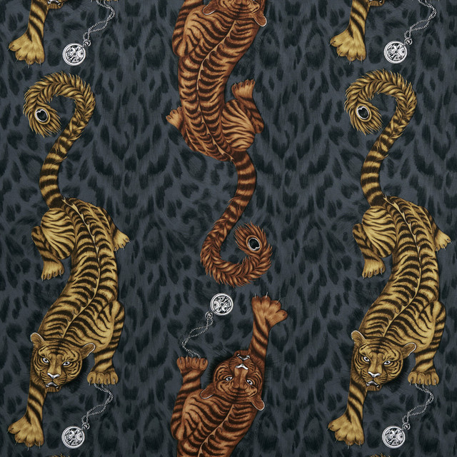 Tigris Flame by Clarke And Clarke Designer Fabric ANIMALIA BY EMMA J SHIPLEY FOR C&C COTTON - 100% United Kingdom HEAVY Horizontal: 18.11 and Vertical: 21.85 54 - Swanky Fabrics -