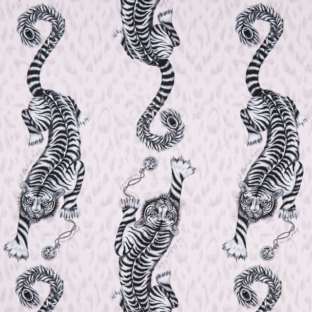 Tigris Pink by Clarke And Clarke Designer Fabric ANIMALIA BY EMMA J SHIPLEY FOR C&C COTTON - 100% United Kingdom HEAVY Horizontal: 18.11 and Vertical: 21.85 54 - Swanky Fabrics -
