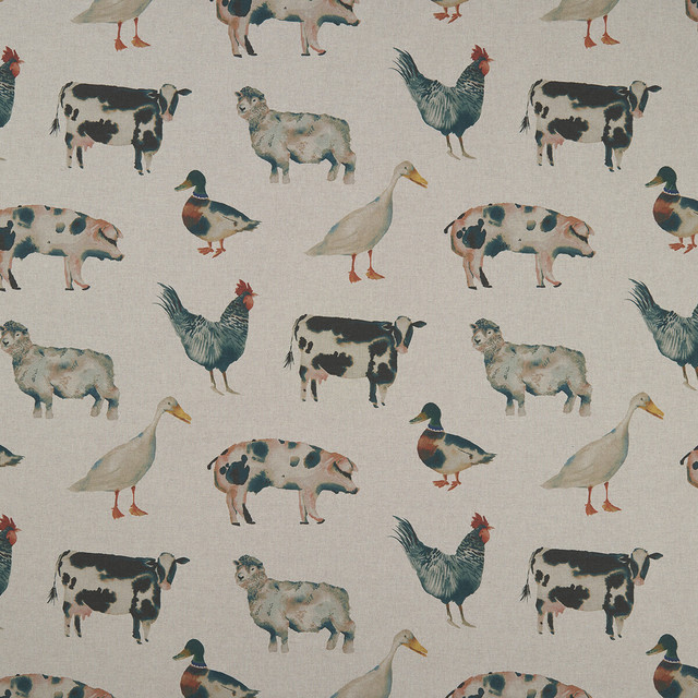 On The Farm Linen by Clarke And Clarke Designer Fabric CLARKE & CLARKE COUNTRY GARDEN COTTON - 80%;POLYESTER - 20% Spain MEDIUM Horizontal: 26.97 and Vertical: 26.77 54 - Swanky Fabrics -