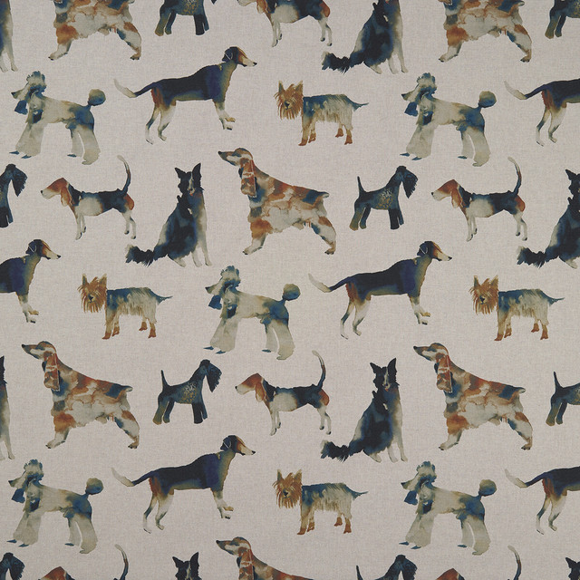 Walkies Linen by Clarke And Clarke Designer Fabric CLARKE & CLARKE COUNTRY GARDEN COTTON - 80%;POLYESTER - 20% Spain MEDIUM Horizontal: 26.97 and Vertical: 26.77 54 - Swanky Fabrics -